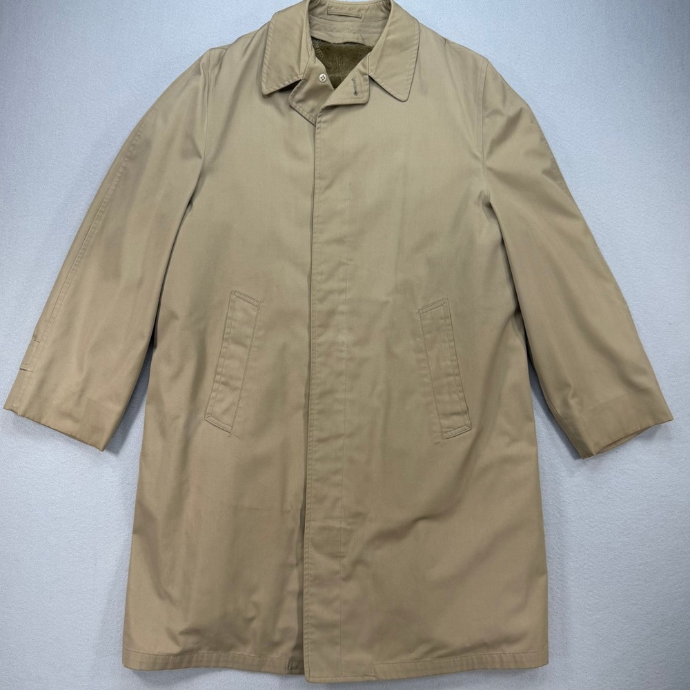 Vintage Gleneagles 36 Overcoat Zip Out Faux Fur Liner Mens Tan Trench Coat